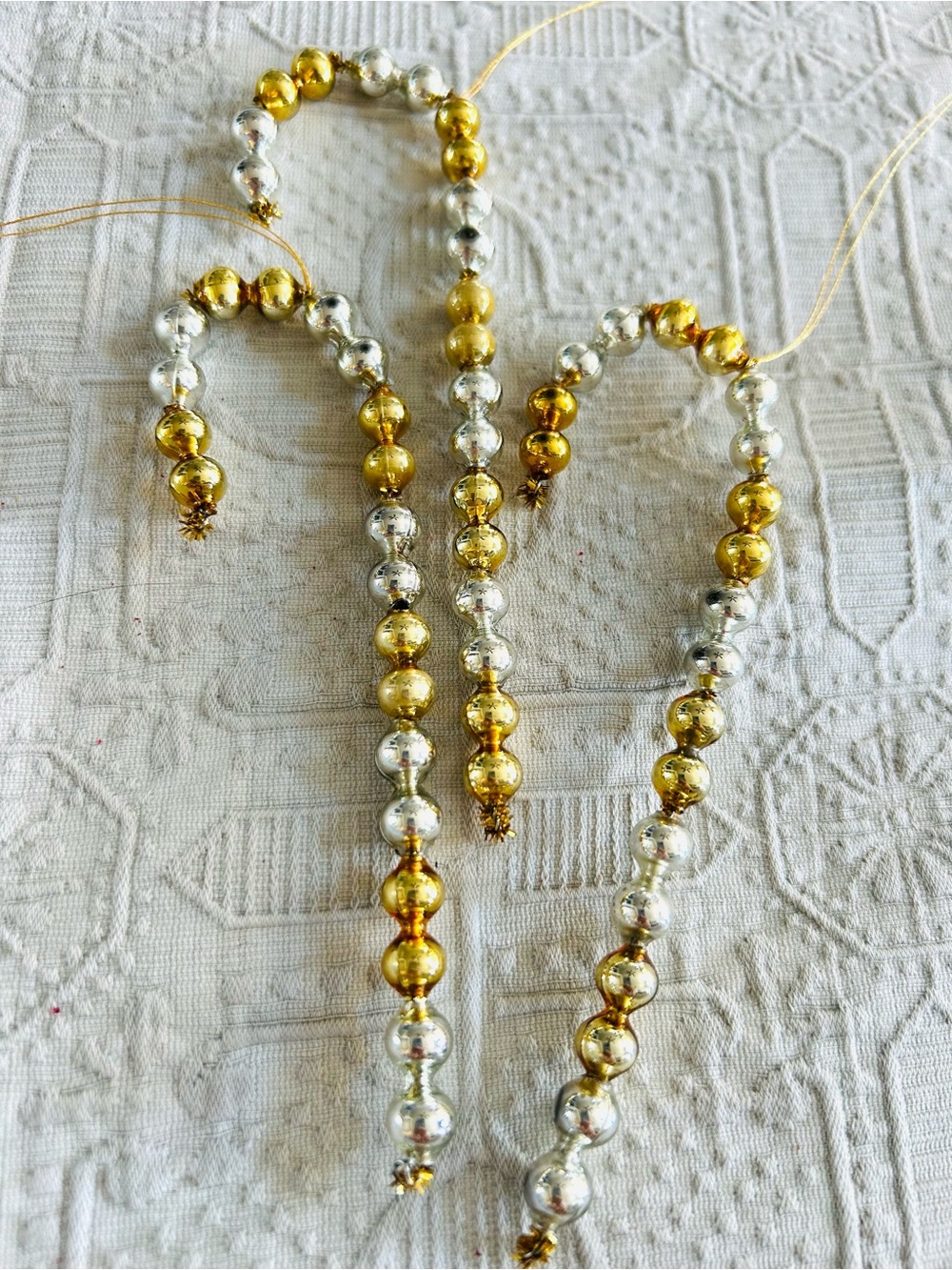 🎄 Vintage repurposed mercury glass bead candy cane holiday Christmas ornaments